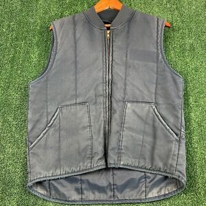 Cintas Vest Men's Medium Gray Quilted Insulated Workwear Full Zip USA Made